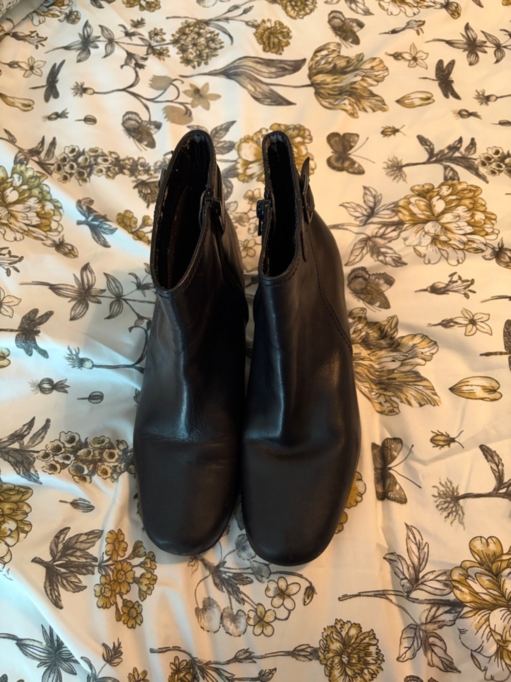 Clarks Black Leather Ankle Booties with Side Zip